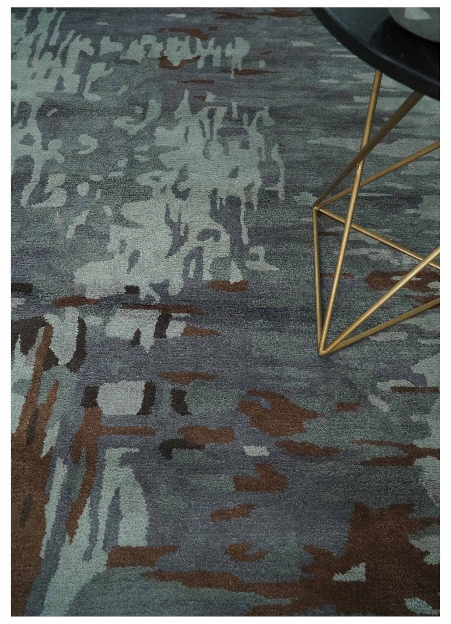 8x11 Gray, Silver and Brown Modern Abstract Hand Tufted wool and Art silk Area Rug - Nuvé