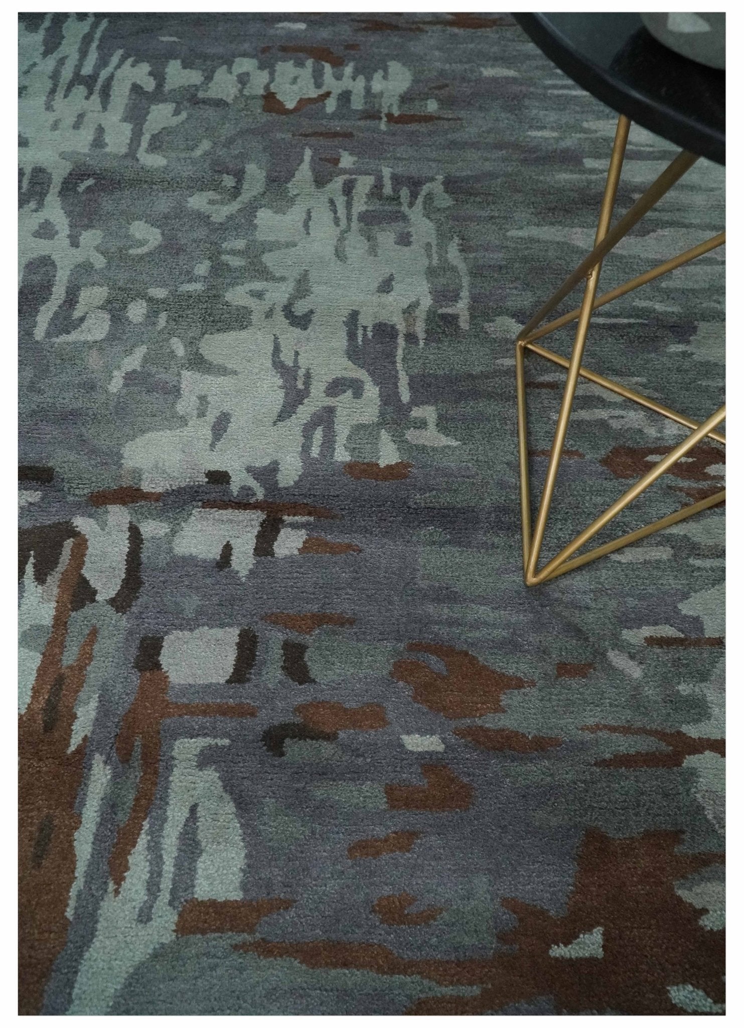 8x11 Gray, Silver and Brown Modern Abstract Hand Tufted wool and Art silk Area Rug - Nuvé