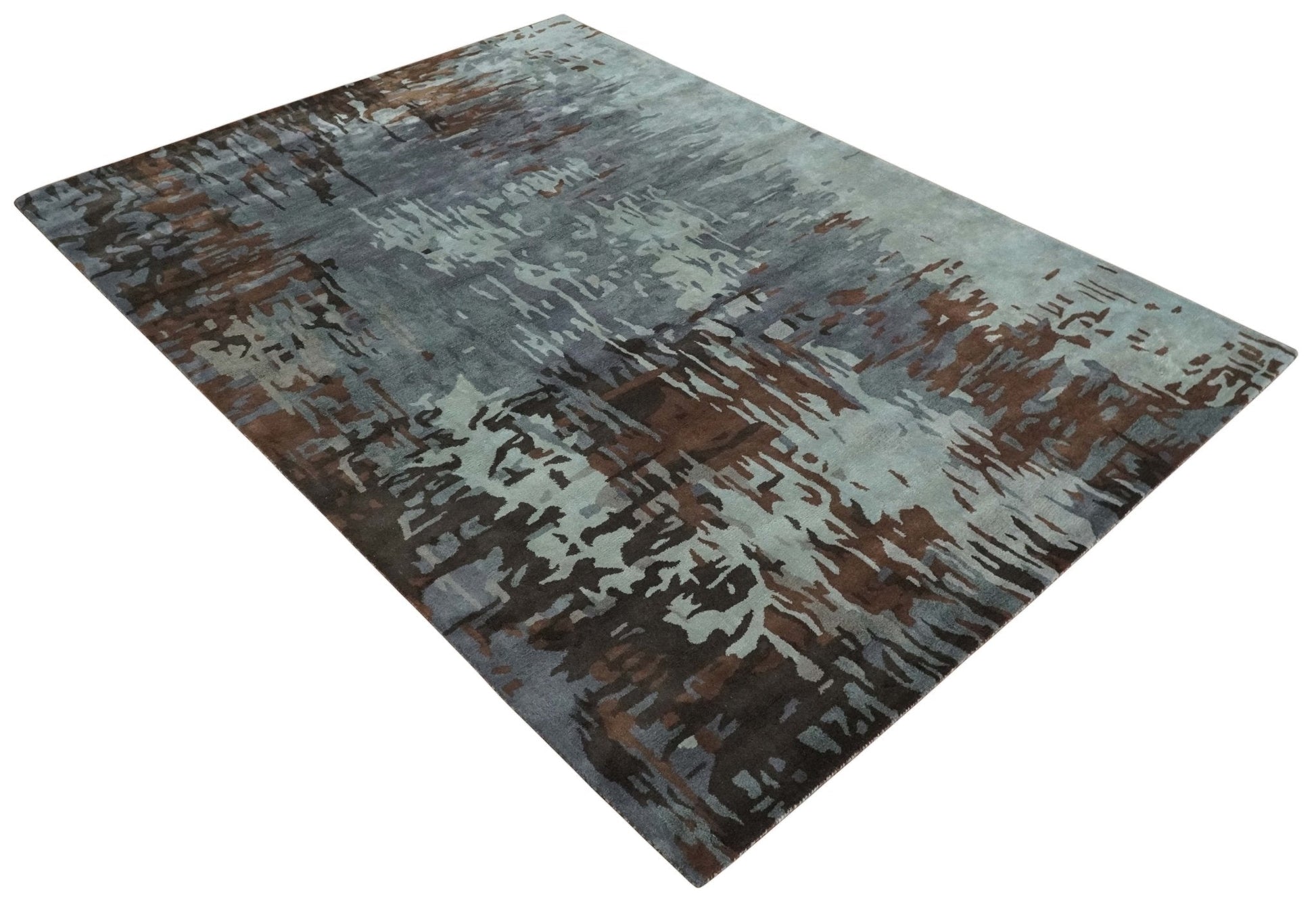 8x11 Gray, Silver and Brown Modern Abstract Hand Tufted wool and Art silk Area Rug - Nuvé