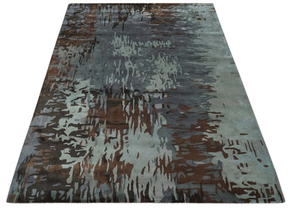 8x11 Gray, Silver and Brown Modern Abstract Hand Tufted wool and Art silk Area Rug - Nuvé