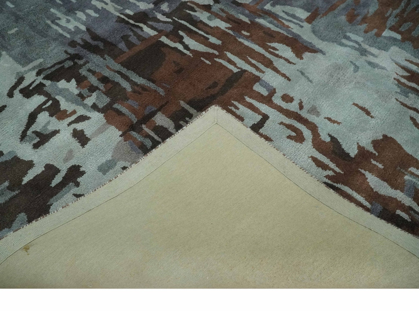 8x11 Gray, Silver and Brown Modern Abstract Hand Tufted wool and Art silk Area Rug - Nuvé