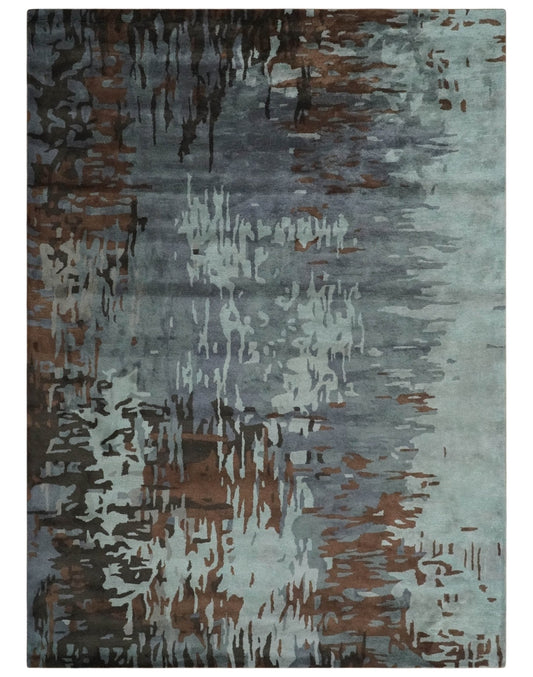 8x11 Gray, Silver and Brown Modern Abstract Hand Tufted wool and Art silk Area Rug - Nuvé