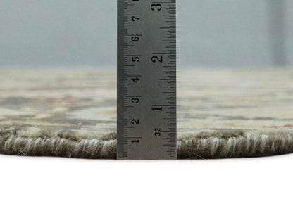 8x8 Round Fine Hand Knotted Brown and Beige Traditional Vintage Persian Style Antique Wool Rug | AGR48 - Nuvé