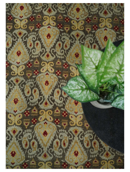 8x8 Round Fine Hand Knotted Brown and Beige Traditional Vintage Persian Style Antique Wool Rug | AGR48 - Nuvé