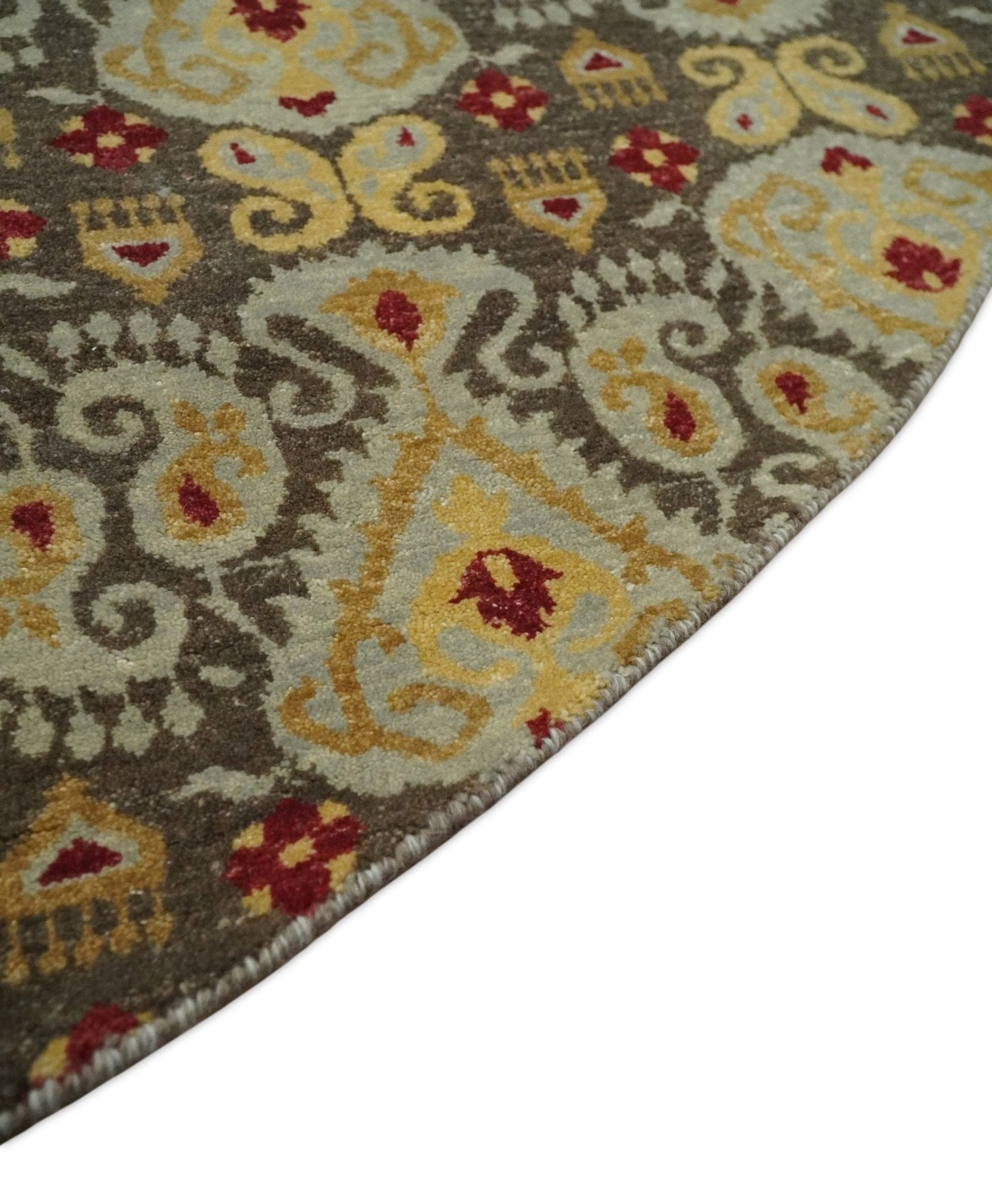 8x8 Round Fine Hand Knotted Brown and Beige Traditional Vintage Persian Style Antique Wool Rug | AGR48 - Nuvé