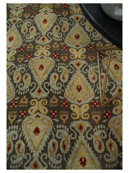 8x8 Round Fine Hand Knotted Brown and Beige Traditional Vintage Persian Style Antique Wool Rug | AGR48 - Nuvé