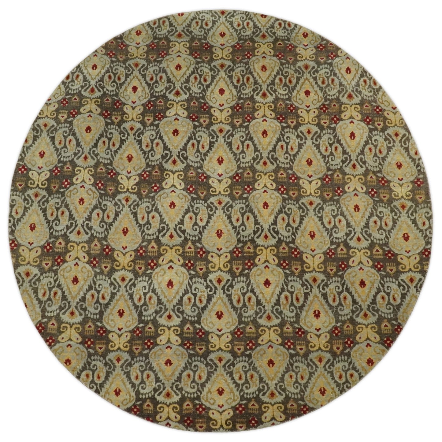 8x8 Round Fine Hand Knotted Brown and Beige Traditional Vintage Persian Style Antique Wool Rug | AGR48 - Nuvé