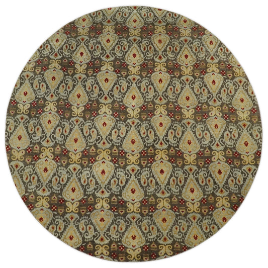 8x8 Round Fine Hand Knotted Brown and Beige Traditional Vintage Persian Style Antique Wool Rug | AGR48 - Nuvé
