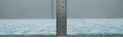 8x9.7 Blue Antique Style, Distressed Finish Hand Carved Traditional Medalian Hand Knotted Wool and Silk Rug - Nuvé