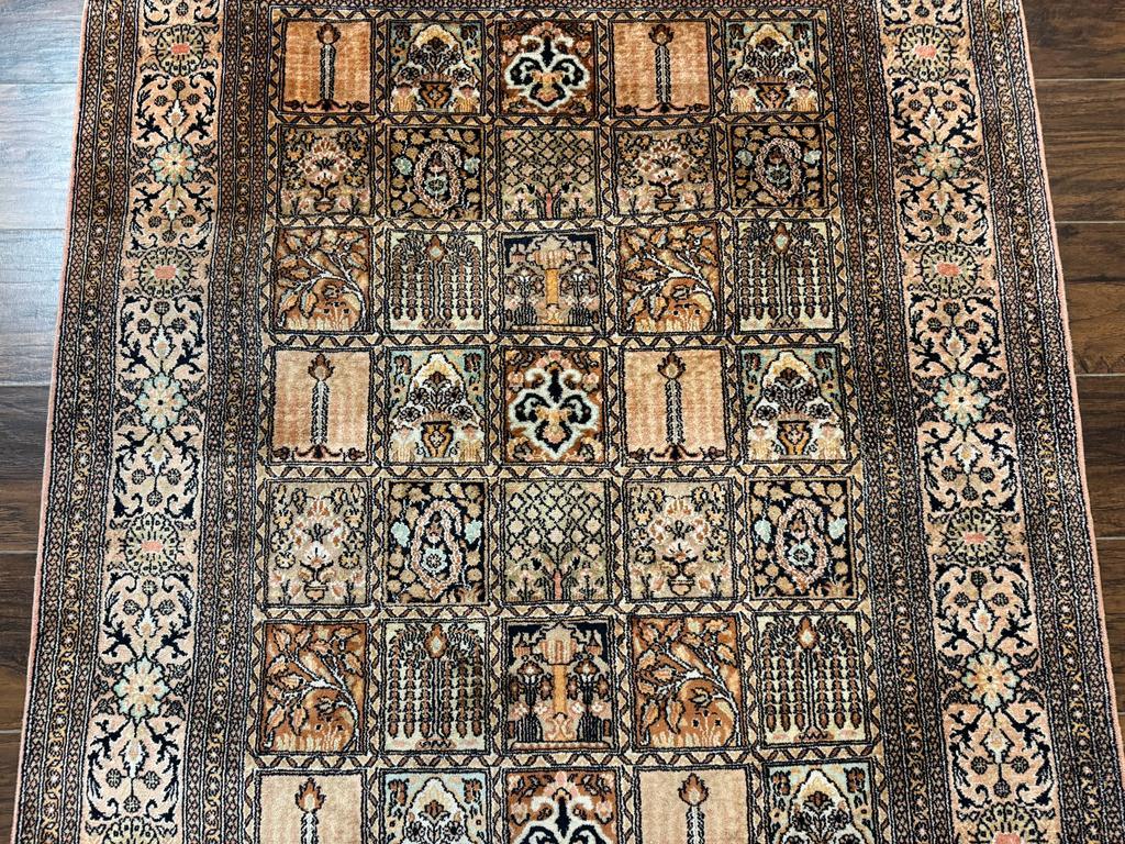 Indian Kashmiri Silk Rug 4x6, Panel Design, Multicolor, Fine - Nuvé