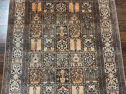 Indian Kashmiri Silk Rug 4x6, Panel Design, Multicolor, Fine - Nuvé