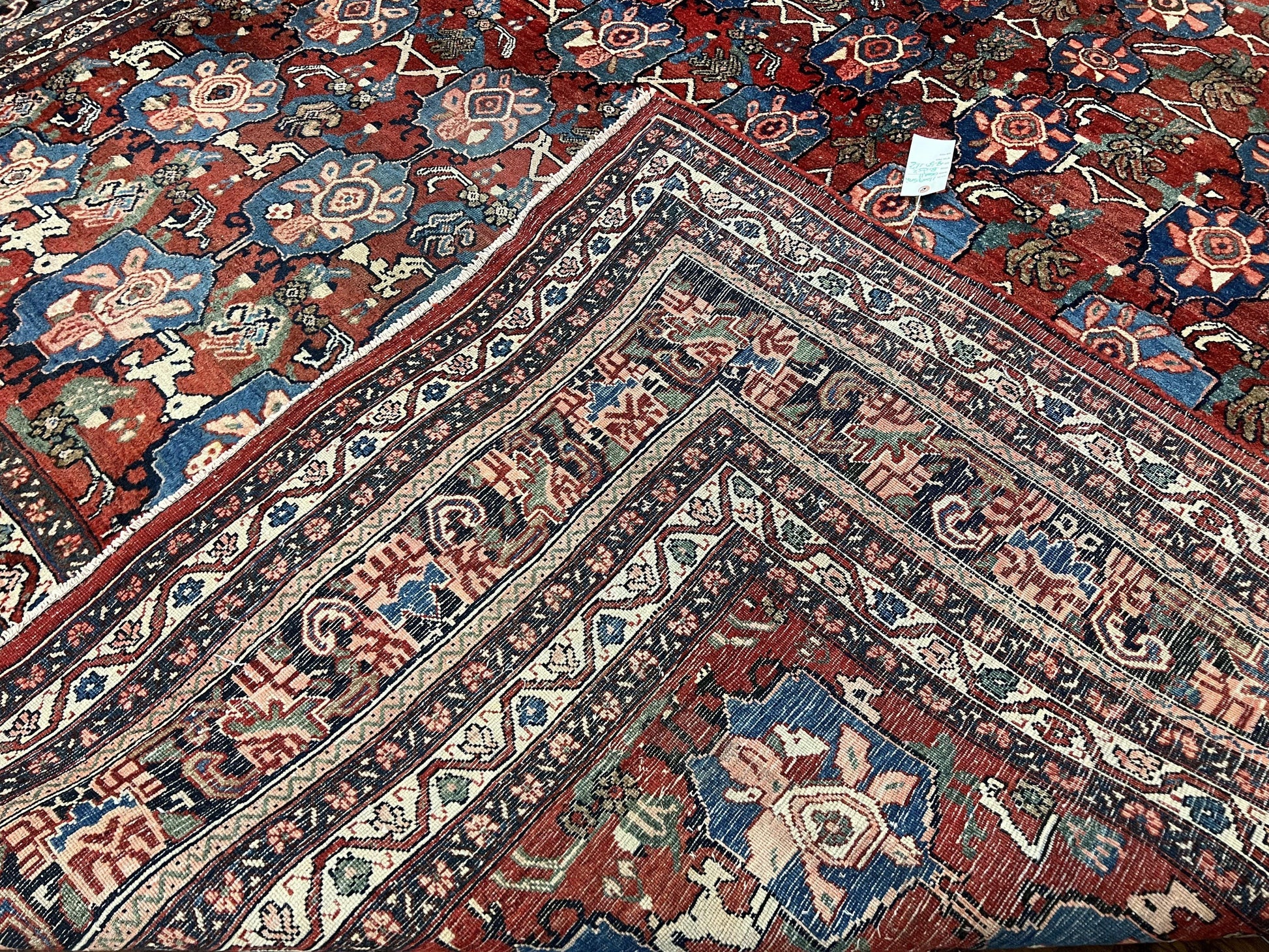 Antique Persian Bijar Rug 9x12 - Allover Motif, Red & Blue - Nuvé