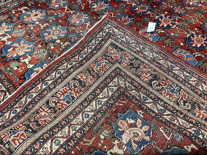 Antique Persian Bijar Rug 9x12 - Allover Motif, Red & Blue - Nuvé