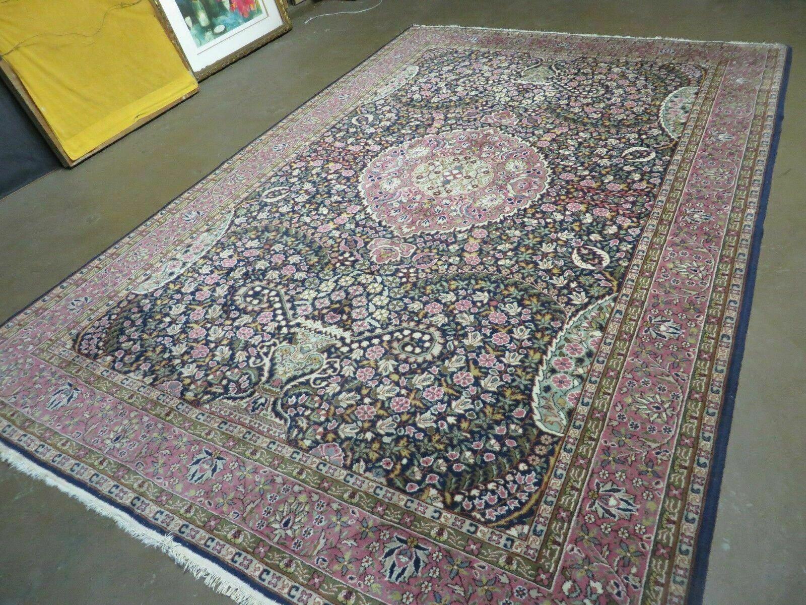 Turkish Sivas Rug 7x11, Navy Blue & Pink, Millifluer Floral Wool Carpet, Vintage - Nuvé