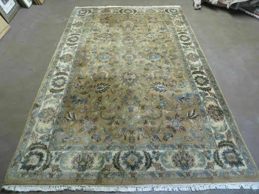 5' 6" X 9' Vintage Handmade Jaipur Indian Floral Oriental Wool Rug Veg Dyes - Nuvé