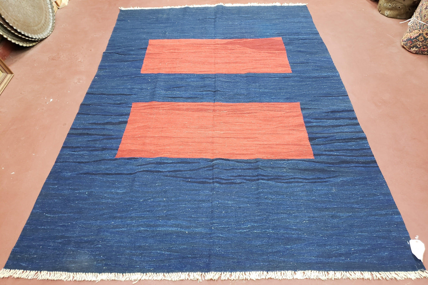 Blue and Red Turkish Kilim Rug, New 6x9 - 7x10 Flatweave Area Rugs, Hand Woven, Wool Handmade Oriental Kilim Abstract Modern Boho, Minimal - Nuvé
