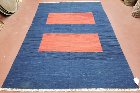 Blue and Red Turkish Kilim Rug, New 6x9 - 7x10 Flatweave Area Rugs, Hand Woven, Wool Handmade Oriental Kilim Abstract Modern Boho, Minimal - Nuvé