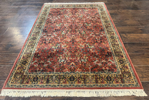 Persian Hunting Design Rug 4.7 x 6.5, Hunting Scene, Red-Orange, Wool, Belgian Power Loomed Carpet - Nuvé