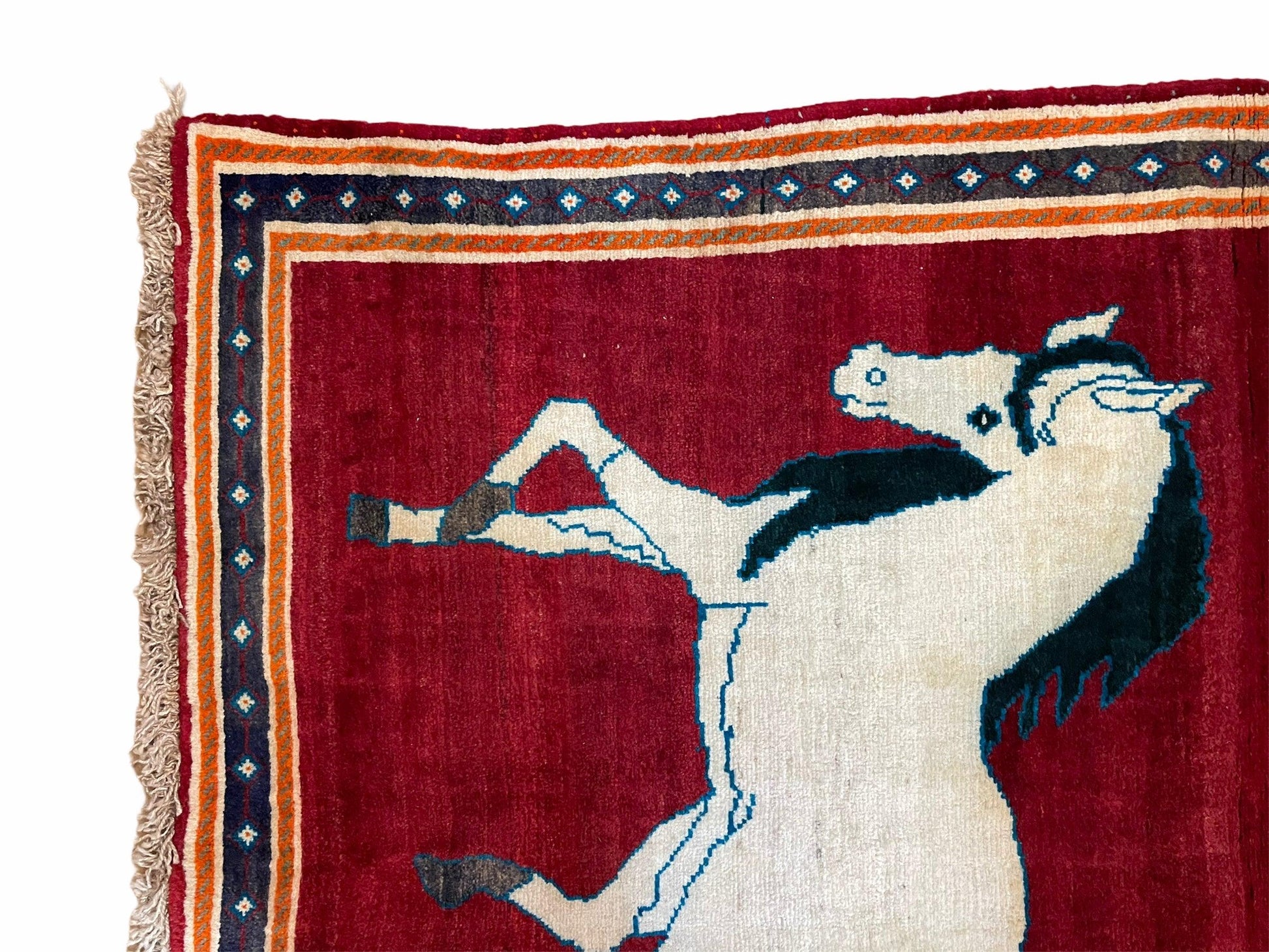 3.5 X 6 Handmade Hand-Knotted New Vintage Rug Quality Wool White Horses Red - Nuvé