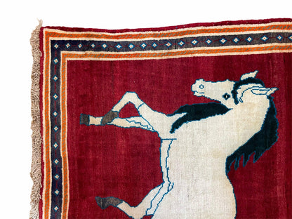 3.5 X 6 Handmade Hand-Knotted New Vintage Rug Quality Wool White Horses Red - Nuvé
