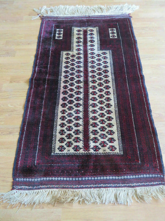 3' X 5' Handmade Fine Knotted Balouch Turkoman Prayer Silk Wool Rug - Nuvé