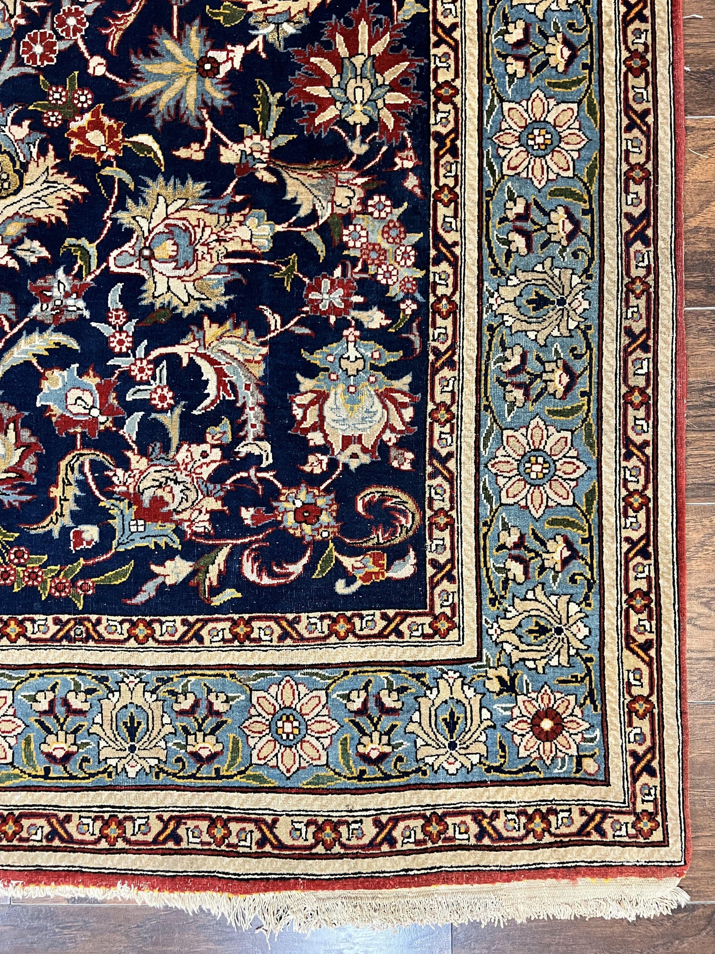 Blue Persian Qum Rug 5x7, Very Fine and Wonderful Authentic Persian Carpet, Wool Hand Knotted Vintage Semi Antique Oriental Rug, Floral, Ghom Qom Rug - Nuvé