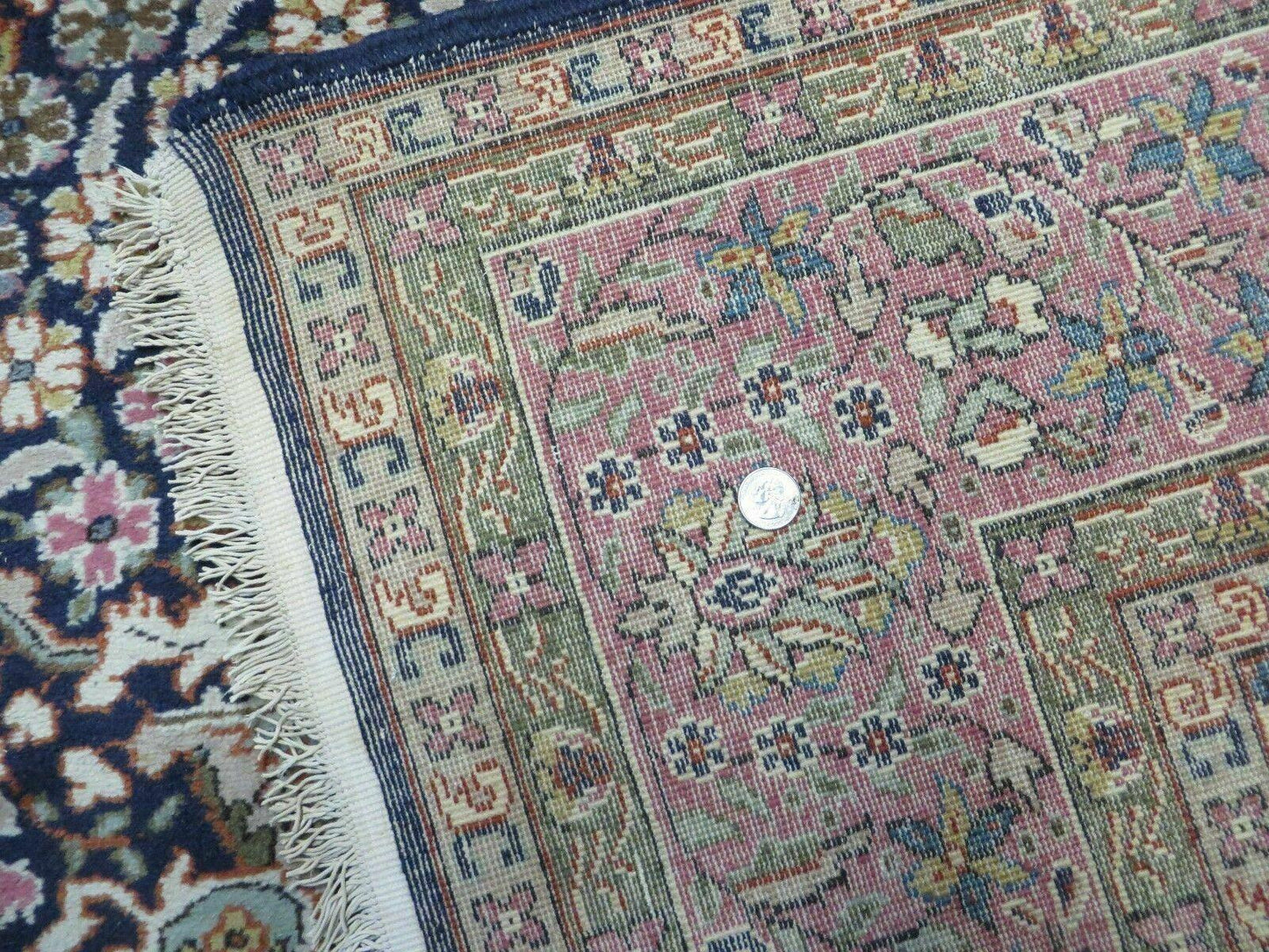 Turkish Sivas Rug 7x11, Navy Blue & Pink, Millifluer Floral Wool Carpet, Vintage - Nuvé
