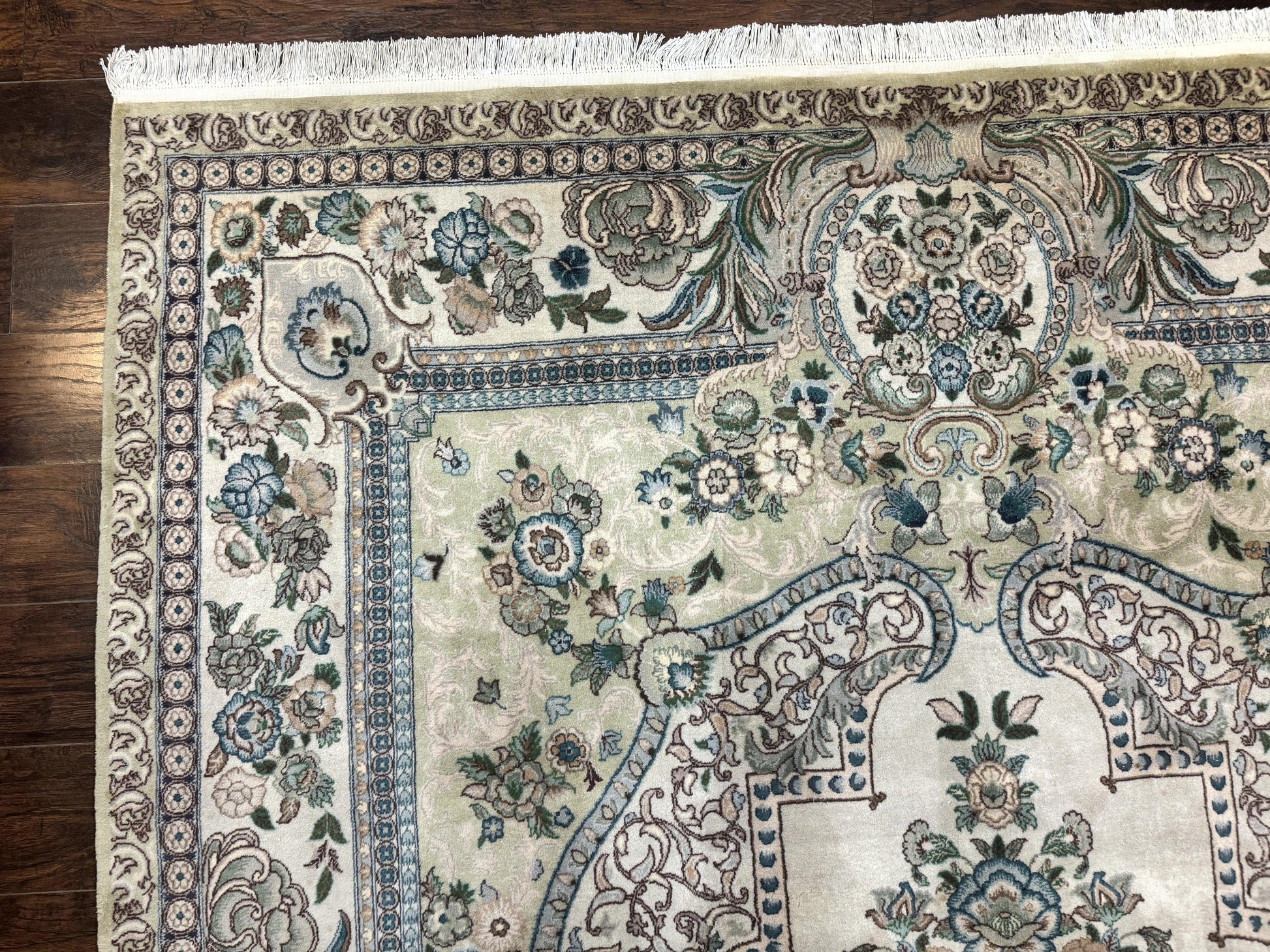 Pak Persian Rug 8 x 10.6, Elegant Oriental Carpet, Floral Medallion, Vintage Handmade Wool Rug, FIne 240 KPSI - Nuvé