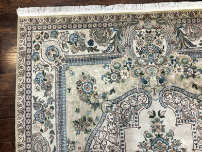 Pak Persian Rug 8 x 10.6, Elegant Oriental Carpet, Floral Medallion, Vintage Handmade Wool Rug, FIne 240 KPSI - Nuvé