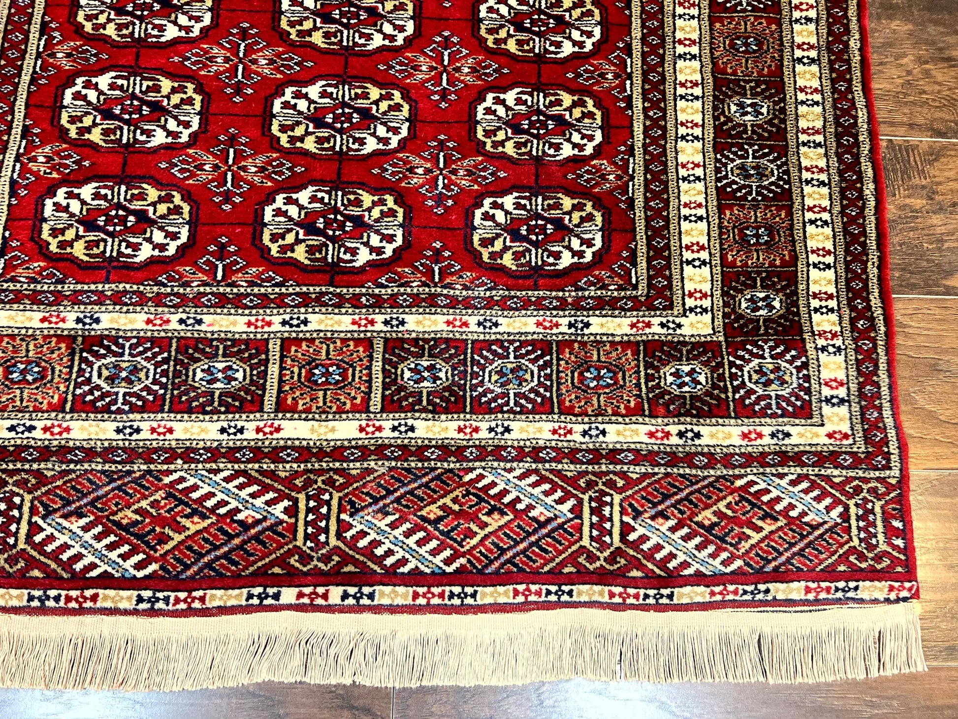 Pakistani Bokhara Rug 4x6, Red Turkoman Carpet, Finely Hand Knotted, Wool Vintage Rug - Nuvé