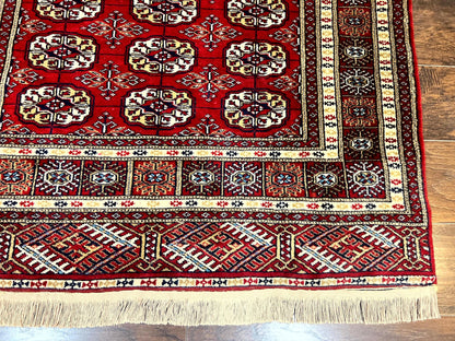 Pakistani Bokhara Rug 4x6, Red Turkoman Carpet, Finely Hand Knotted, Wool Vintage Rug - Nuvé