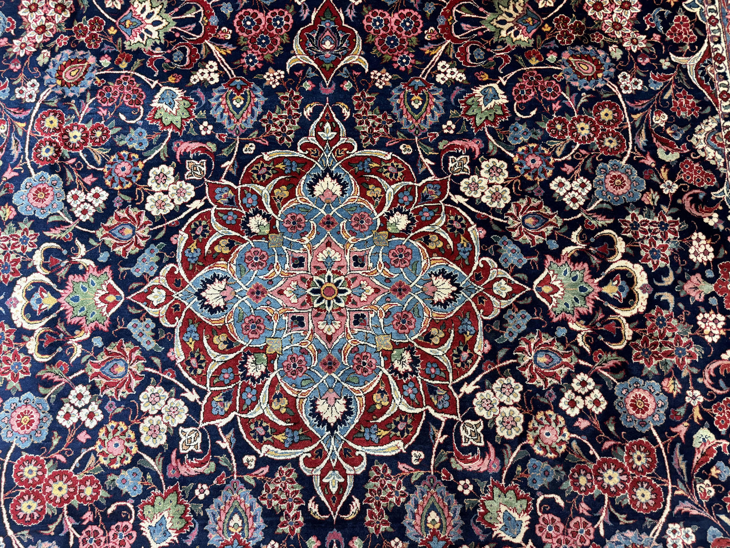 Navy Blue Persian Rug 9x12, Antique Persian Carpet, Kork Wool, 200 KPSI, Persian Kashan Rug - Nuvé