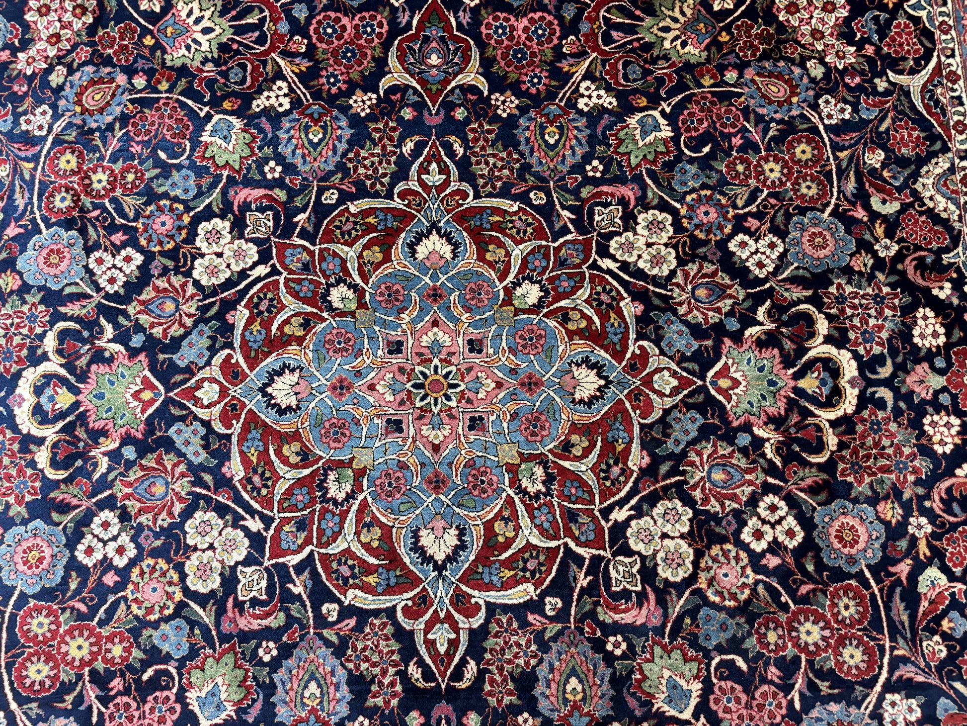 Navy Blue Persian Rug 9x12, Antique Persian Carpet, Kork Wool, 200 KPSI, Persian Kashan Rug - Nuvé