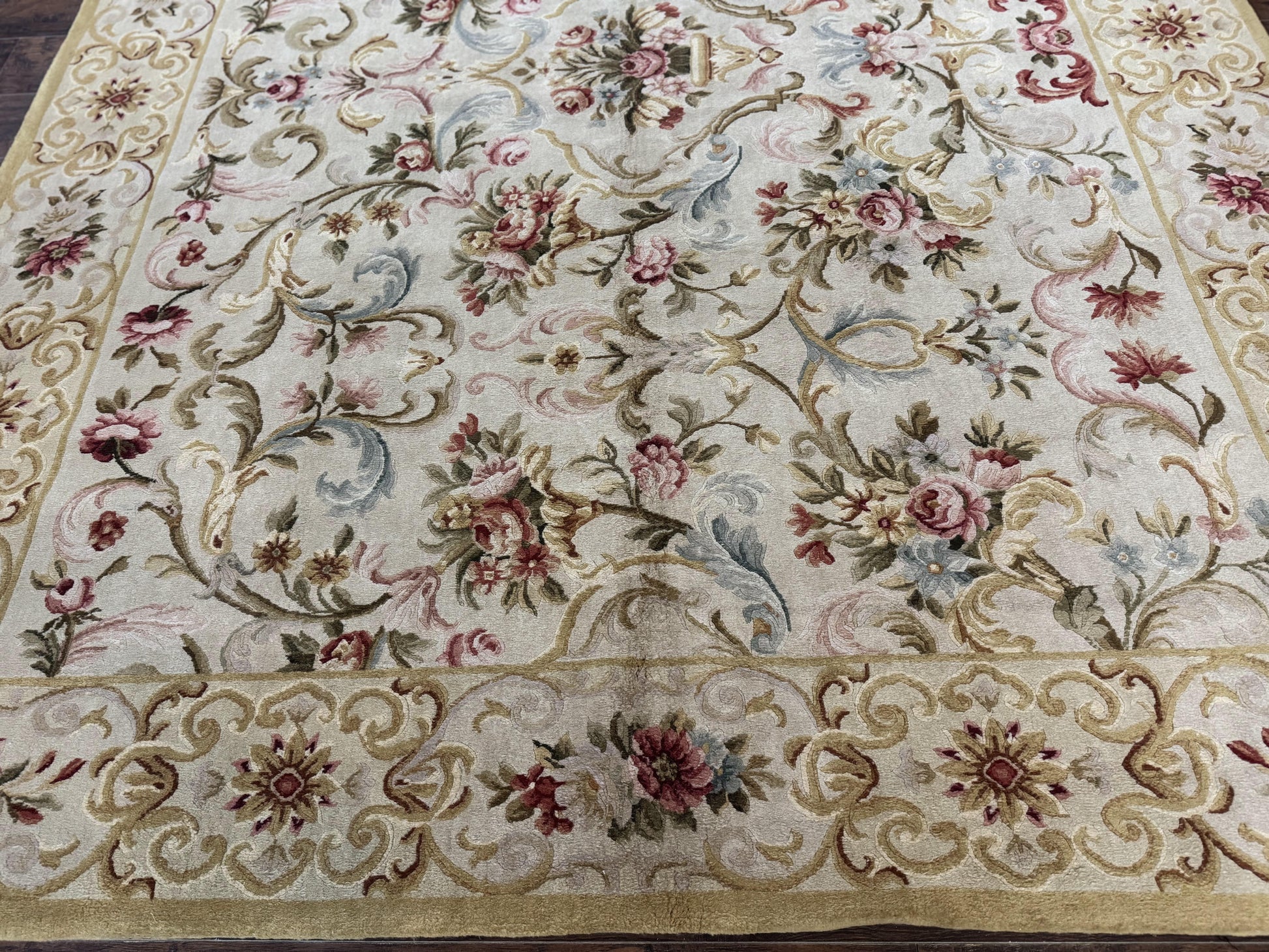 Aubusson Rug 8x10, French European Design, Vintage Handmade Wool Carpet, Aubusson Rug with Pile, Floral - Nuvé