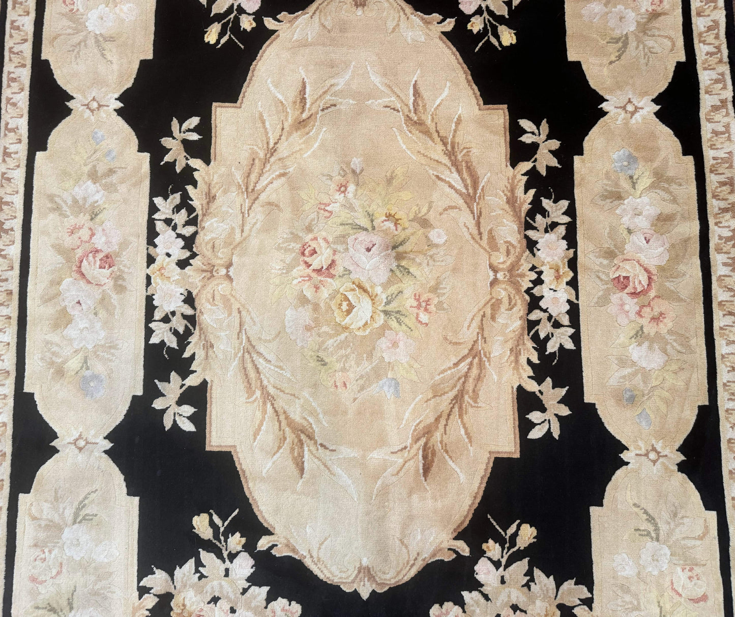 Chinese Aubusson Rug 6x9, Wool Pile, Black, Floral, Elegant - Nuvé