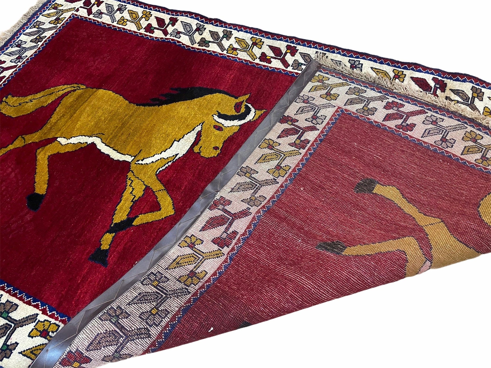 4 X 7 Handmade Hand-Knotted Quality Wool Rug Horses Zagros Red Mustard Gold New - Nuvé