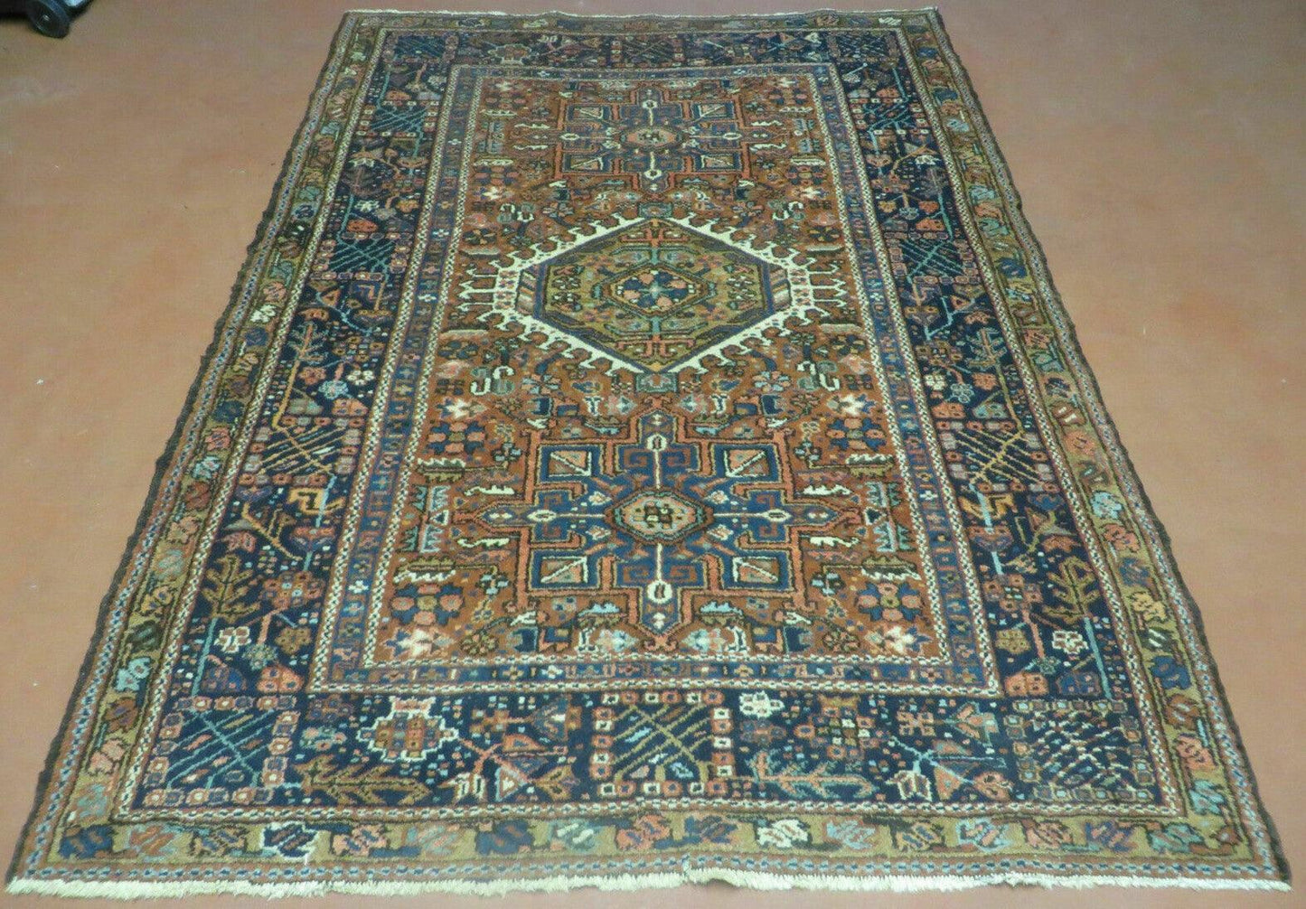 Persian Karajeh Rug 5x6, Antique Geometric Medallion Carpet - Nuvé