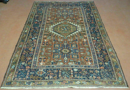 Persian Karajeh Rug 5x6, Antique Geometric Medallion Carpet - Nuvé