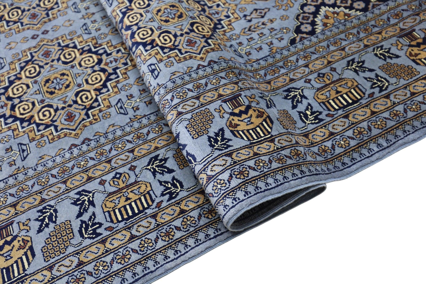 Hand-Knotted Zerkhaki Afghan Wool Area Rug – 6'11" x 10'3" | Elegant Grey-Toned Design - Nuvé