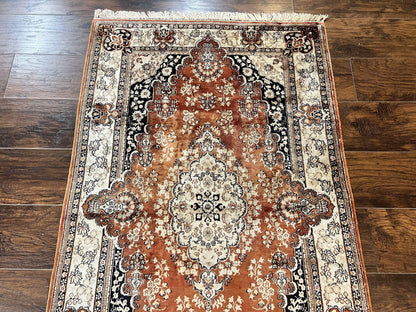 Turkish Silk Rug 3x5, Very Fine 400 KPSI, Floral Medallion, Handmade Hand Knotted Silk on Silk Oriental Carpet - Nuvé