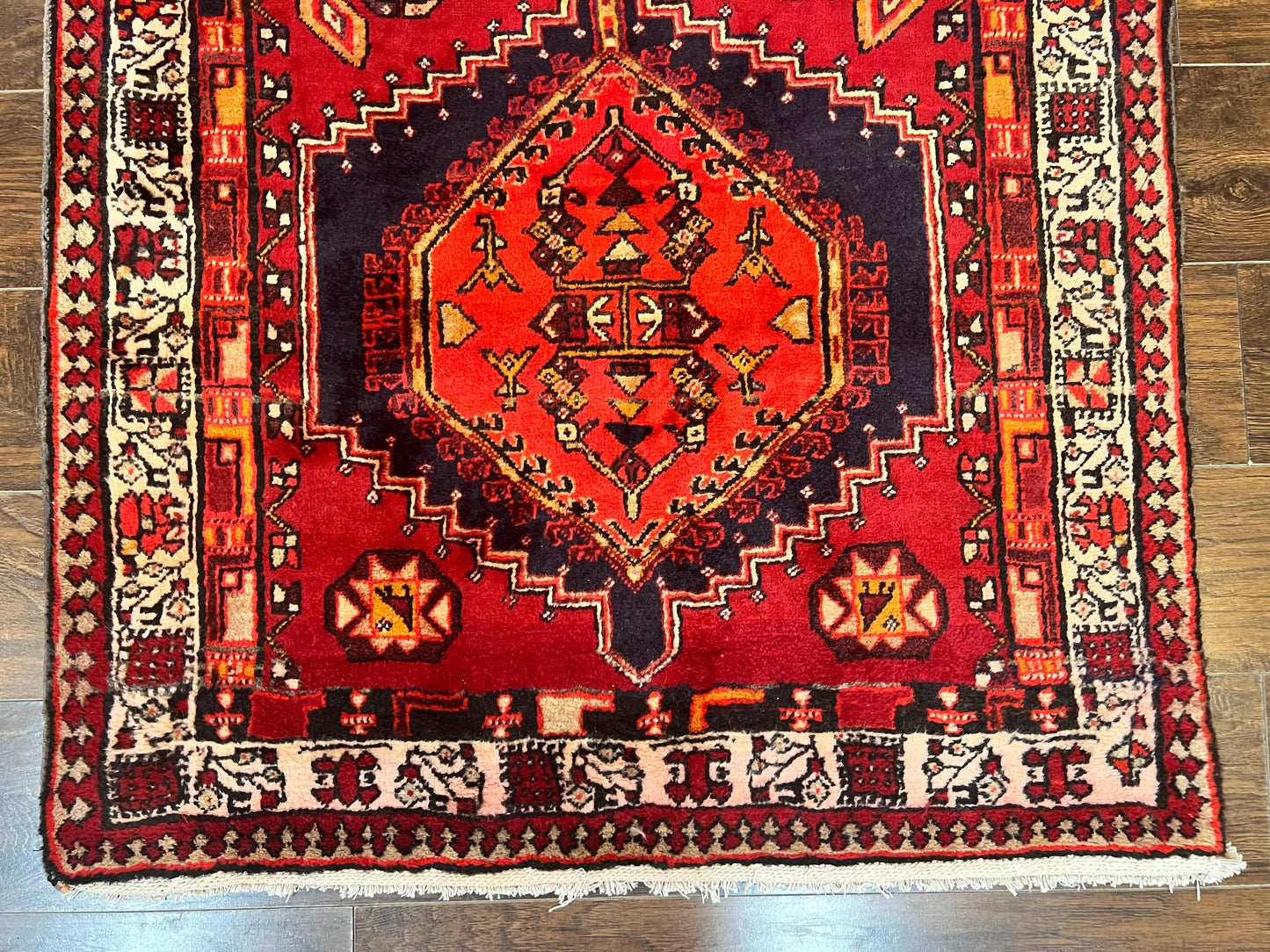 Persian Heriz Runner Rug 3.7 x 11, Persian Tribal Runner, Handmade Wool, Medallions, Geometric, Red, Antique Vintage Hand Knotted Rug - Nuvé