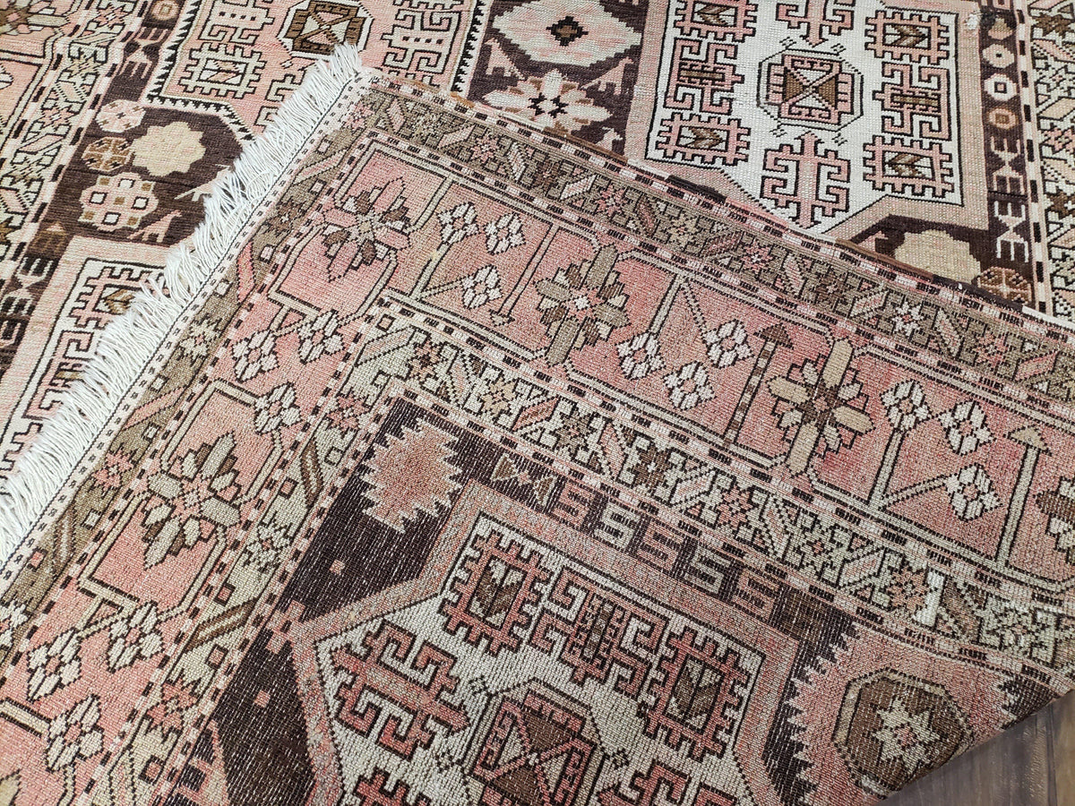 Antique Caucasian Rug 5' 5" x 10' 9", Shirvan Carpet, Wide Oriental Corridor Runner, Quality Handmade Hand-Knotted Wool Rug, Pale Pink Black