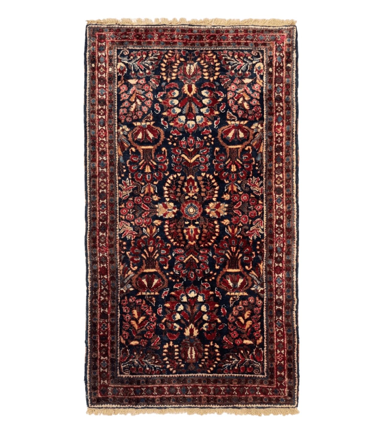 Small Navy Blue Persian Rug 2x4, Sarouk Rug, Rare Colors, Antique 1920s Wool Rug