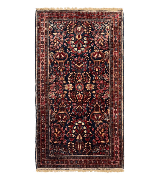 Small Navy Blue Persian Rug 2x4, Sarouk Rug, Rare Colors, Antique 1920s Wool Rug