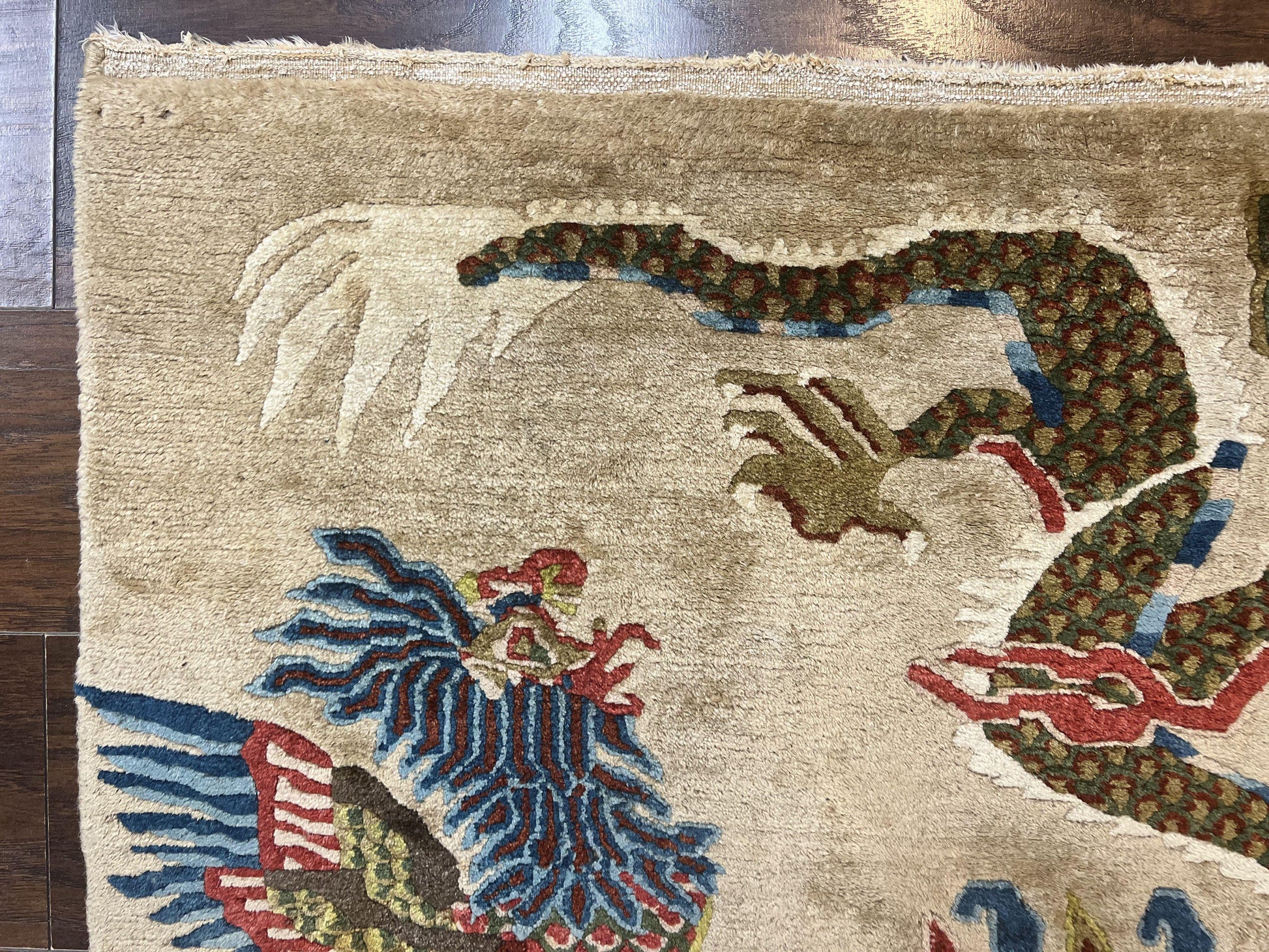 Antique Chinese Peking Rug 3 x 5.6, Dragon Motifs, Handmade Wool Asian Oriental Carpet - Nuvé