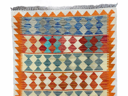 Small Chobi Kilim Rug 3x4 Colorful Diamond Kilim Small Turkish Multicolor Kilim with Diamond Pattern Wool Flatweave Nice - Nuvé