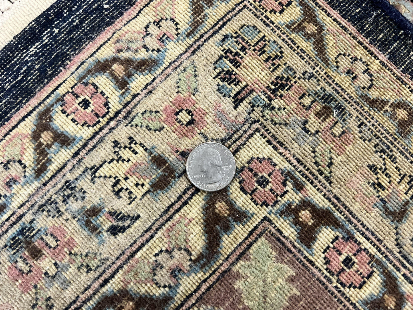 Sino Persian Rug 9x12, Navy Blue and Pink Hand Knotted Wool and Silk Highlights Vintage Oriental Carpet, Handmade Floral Area Rug 9 x 12 ft - Nuvé