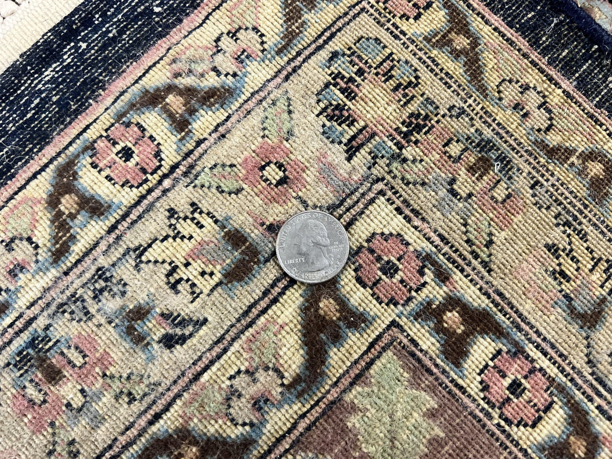 Sino Persian Rug 9x12, Navy Blue and Pink Hand Knotted Wool and Silk Highlights Vintage Oriental Carpet, Handmade Floral Area Rug 9 x 12 ft - Nuvé