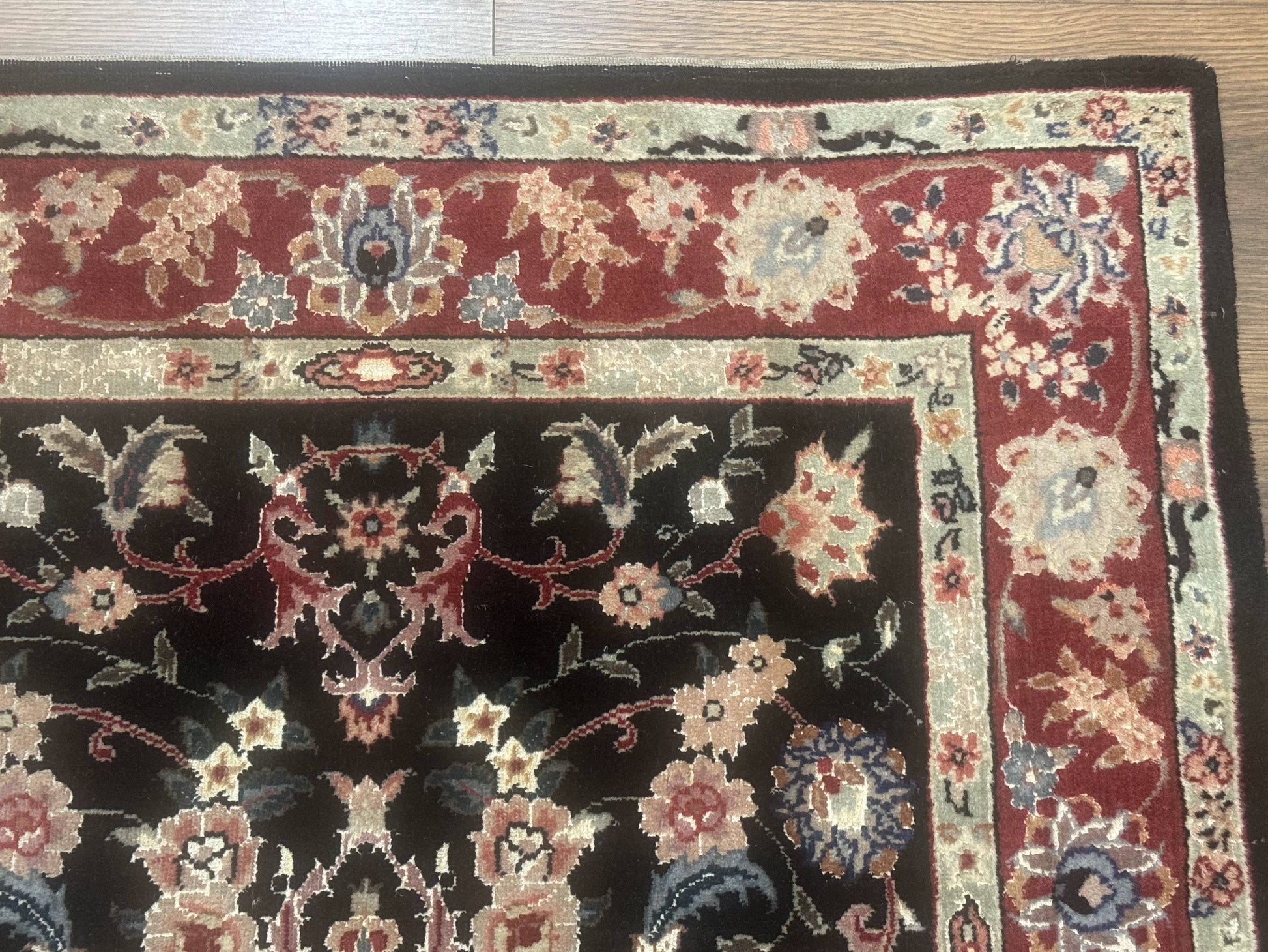 Black Sino Persian Rug 3x5, Wool with Silk Highlights, Floral, Fine 170 KPSI - Nuvé