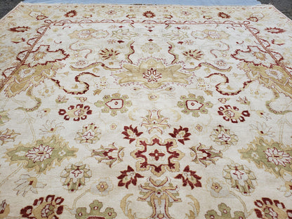 Vintage Oushak Area Rug, Hand-Knotted, Wool, Cream Beige Maroon, 10x15 Rug, 10x14 Rug, Large Oriental Carpet - Nuvé
